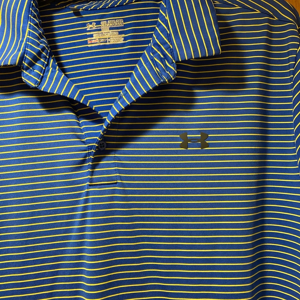 Mens Under Armour Polo Shirt Blue and Yellow like new.